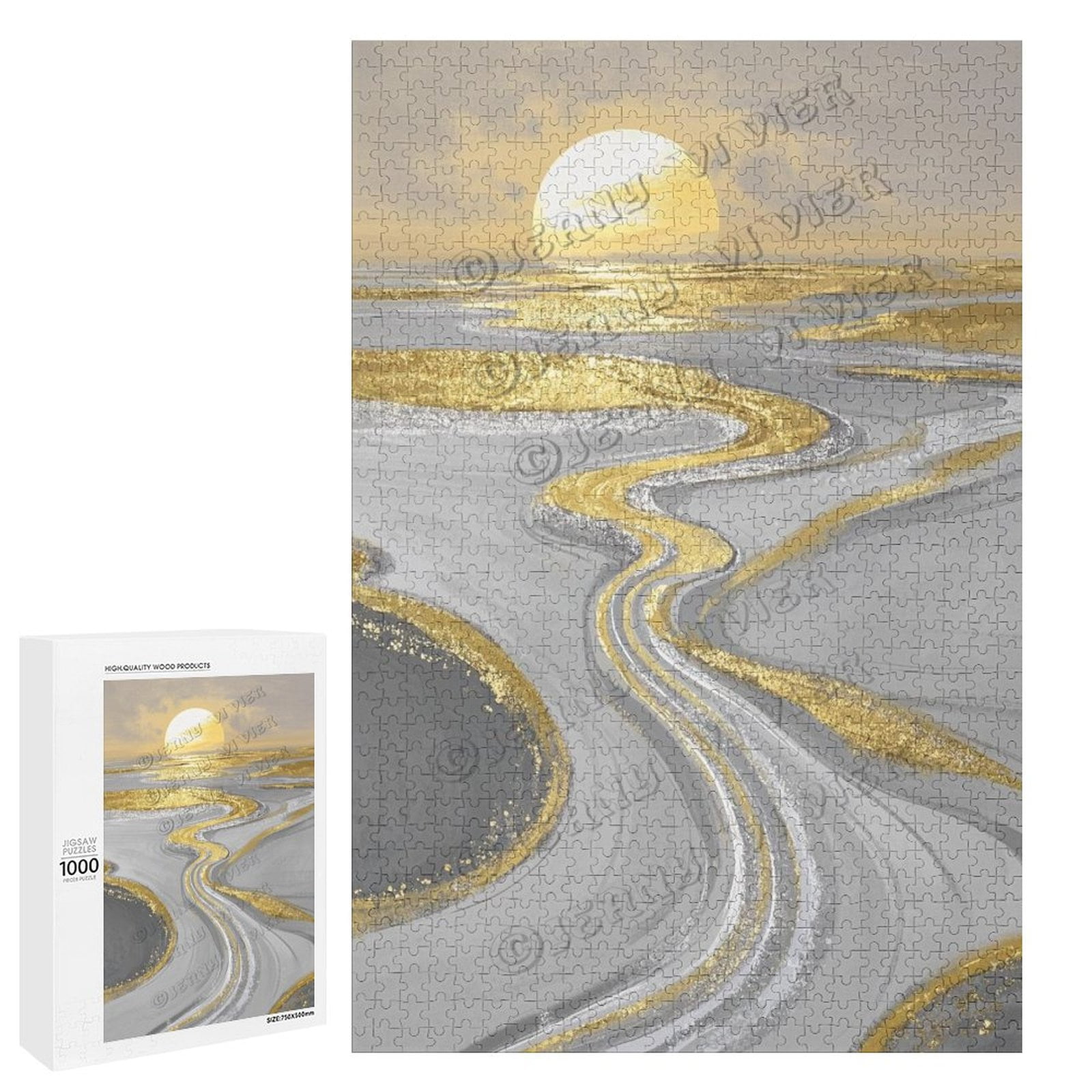 Grey and Gold Decor Mountain - 1000 Piece Puzzle for Adults, Beautiful ...