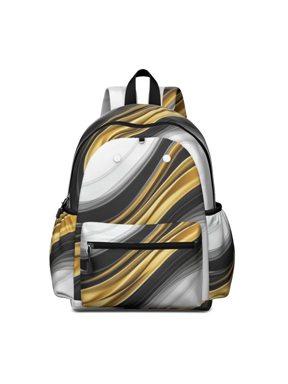 Grey and Gold Marble Pattern Cute School Backpack with Padded Back and Adjustable Shoulder Straps 13.4"x11"x4.7"
