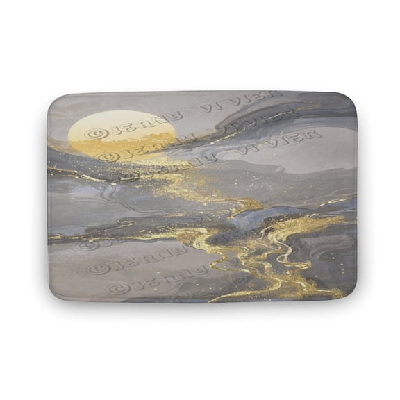Grey and Gold Mountain Bathroom Rug - Non-Slip Bath Mat, Soft, 16" x 24"