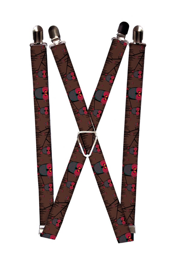 Grey and Maroon Owls Sitting on Branch on Light Brown Suspenders