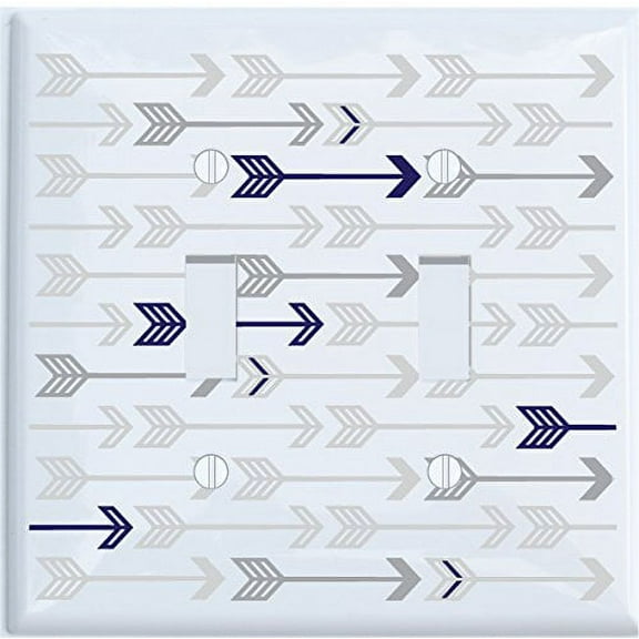 Grey and Navy Arrow Print Light Switch Plate and Outlet Covers Grey Woodland Nursery Decor for Baby Boys or Girls