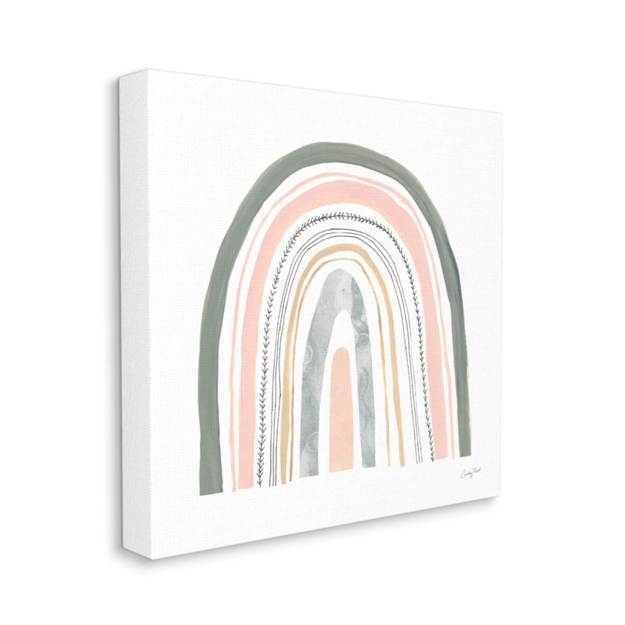 Grey and Pink Abstract Fluid Linework Rainbow Typography Gallery-Wrapped Canvas Print Wall Art, 17x17