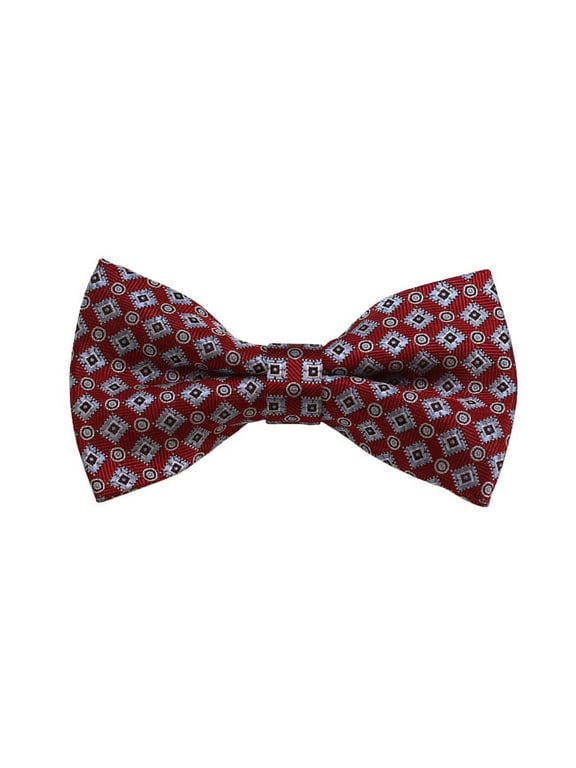 Grey and Red Geometric Woven Pre-Tied Bow Tie