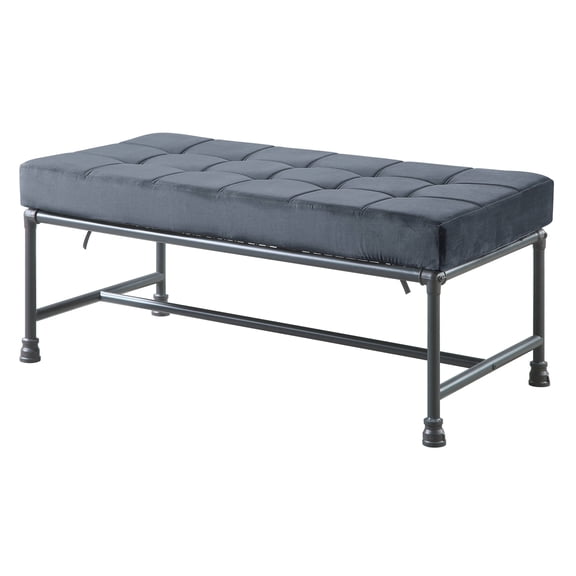 Grey and Sandy Grey Tufted Bench Grey + Bedroom + Grey + Industrial + Fabric+Metal