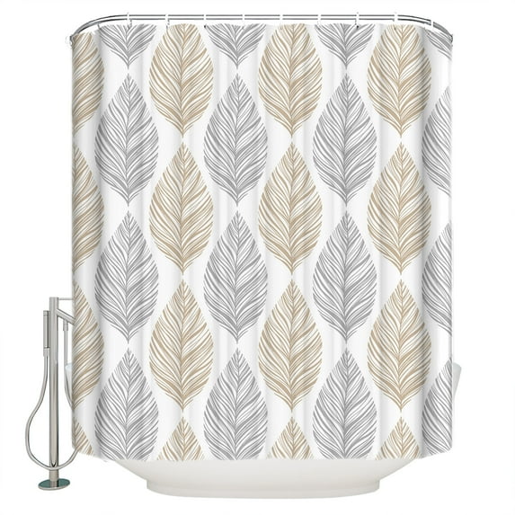 Grey and Shower Curtain, 60" x 72", Khaki Olive Leaf Texture Watercolor Waterproof Bathroom Curtain Washable Shower Curtain Set with 12 Hooks