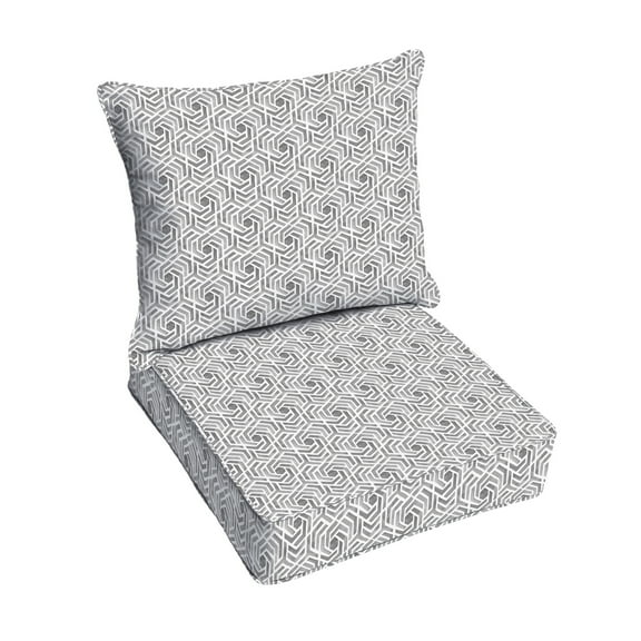 Grey and White Geometric Indoor/Outdoor Deep Seating Pillow and Cushion Set, Corded