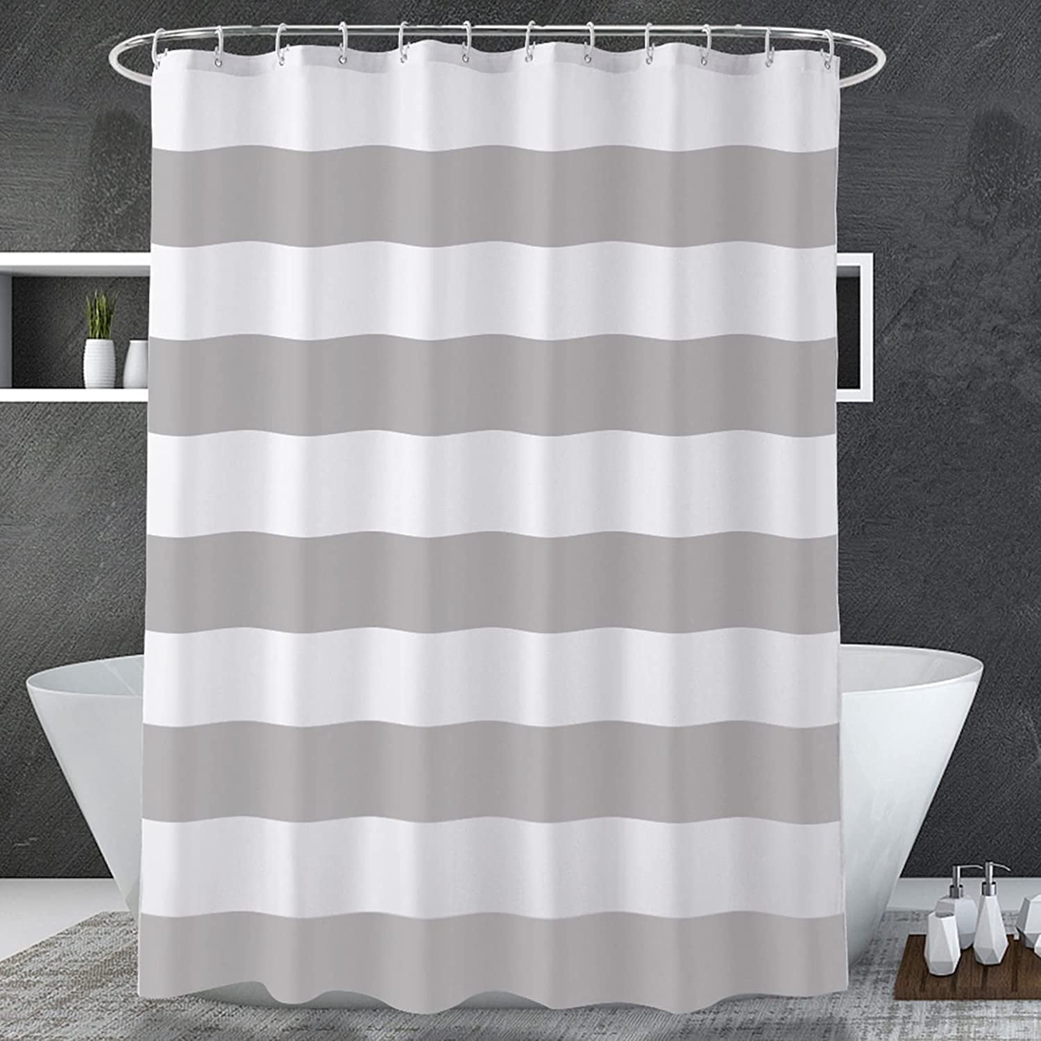 Grey and White Shower Curtain, 72" W x 72" H Grey Shower Curtain ...