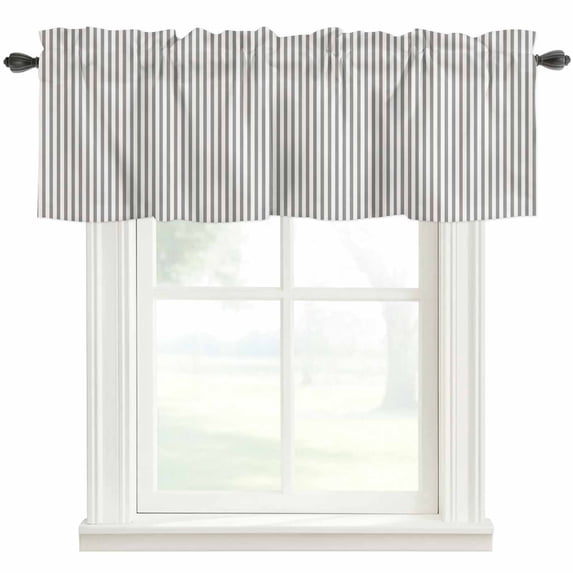 Grey and White Stripe Pattern Window Valance Curtain Simple Style Rod Pocket Short Curtain for Living Room, Bedroom & Kitchen Window Decor 42x18in