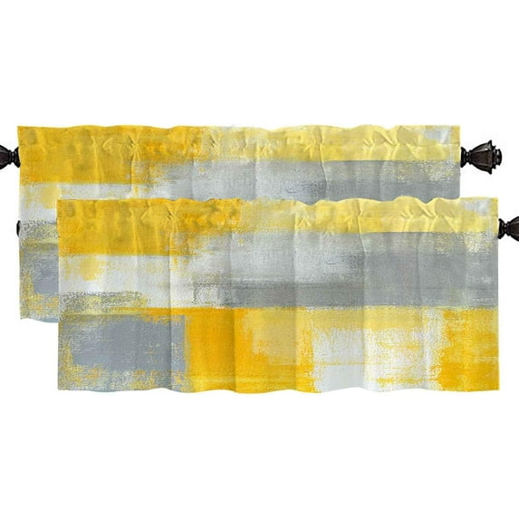 Grey and Yellow Abstract Art Window Treatment Valances Valance Kitchen Curtain Valances for Kitchen/Bathroom/Laundry Valances Set 52X18 Inches 2 Pack