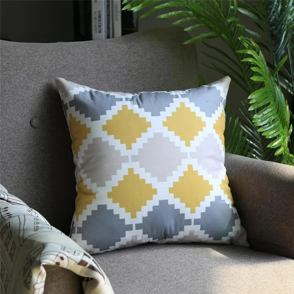 Grey and Yellow Geometric Cushion Covers Pillow Sofa Bed Decor Bedroom