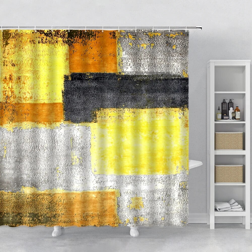 Grey and Yellow Shower Curtain Colorful Grunge Street Style Painting