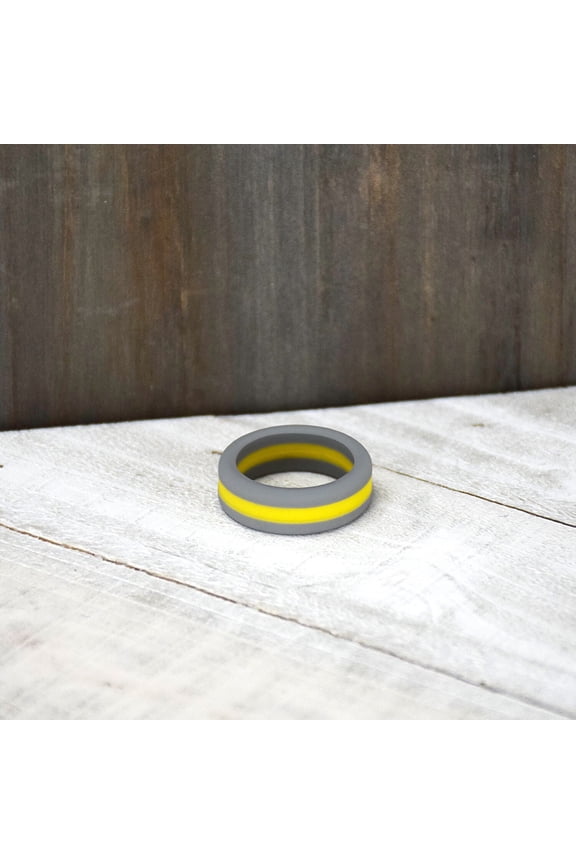 Grey and Yellow Stripe Silicone Ring Size 7 by Lifebeats