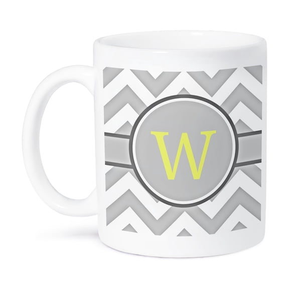 3dRose, Grey and white chevron with yellow monogram initial W, 11oz Mug