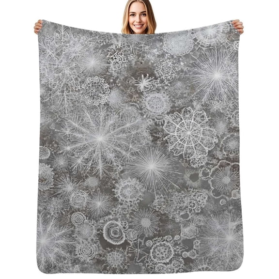Grey background white floral pattern Flannel Blanket Warm Soft Bedding Throws Winter Camping Chair Sofa Bed