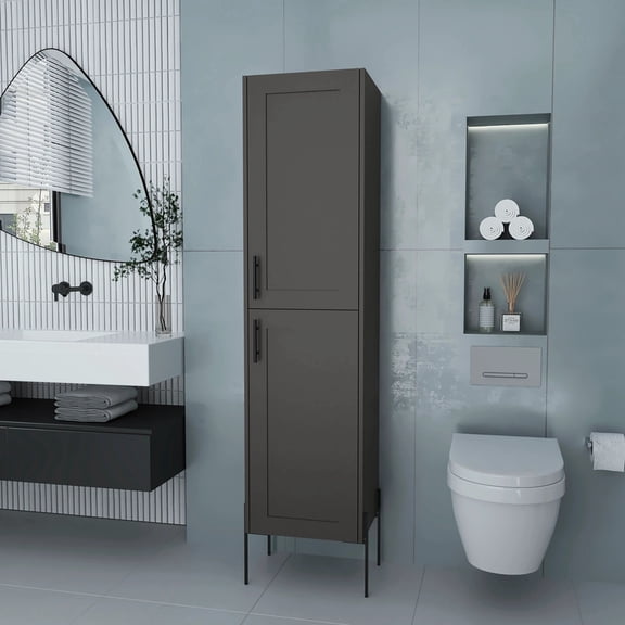 Grey finish - Hidden storage for essentials - Primary bathroom living - Understated and clutter - free style