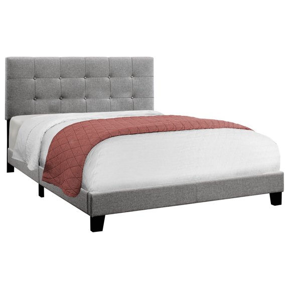 Grey linen style queen bed with foam filler / Offers comfort in small spaces