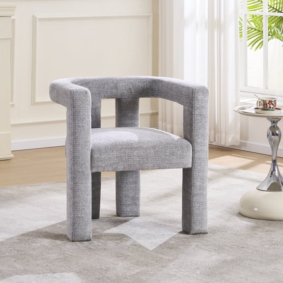 Modern Accent Dining Chair, Barrel Upholstered Armchair Comfy Side Chair for Living Room Kitchen Reception Fabric Boucle Sherpa Chair(Gray)