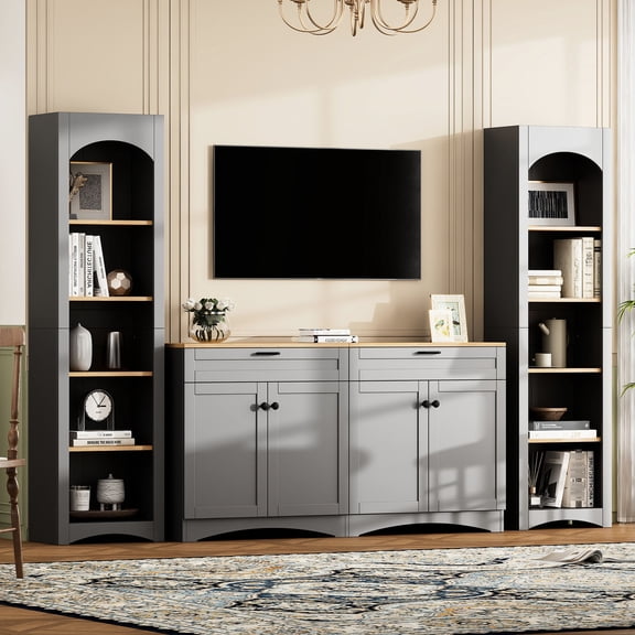 Grey particle board sideboard with eight shelves | Versatile for different storage needs, stylish design
