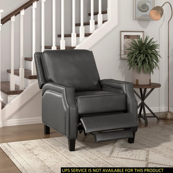 Grey push - back reclining chair, attached back cushions / Comfortable relaxation in the living room
