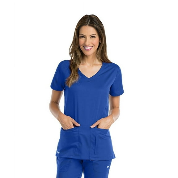 Grey's Active Women's 4 Pocket Knit Side Panel V-Neck Scrub Top - 41423X