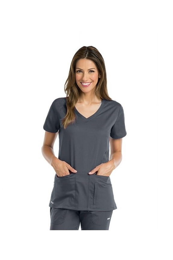 Grey's Active Women's 4 Pocket Knit Side Panel V-Neck Scrub Top - 41423