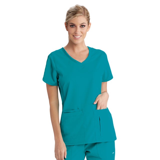 Grey's Anatomy Active 41423 Knit Side Panel Top-Peacock Blue-XS