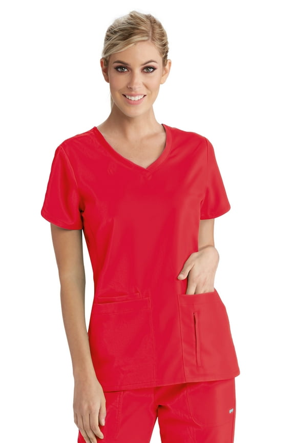 Grey's Anatomy Active Womens 41423 Knit Side Panel Top-Scarlet-L