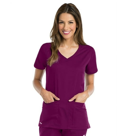 Grey's Active Women's 4 Pocket Knit Side Panel V-Neck Scrub Top - 41423