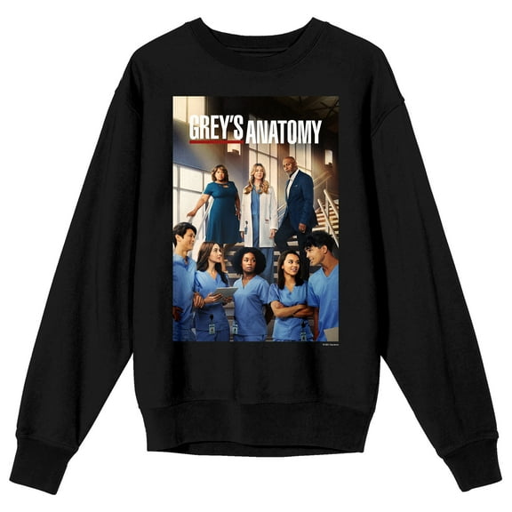 Grey's Anatomy Begin Again Key Art Crew Neck Long Sleeve Black Adult Sweatshirt-Large