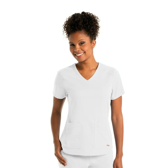 Grey's Anatomy Women's GRST011 Emma Top 4-Pocket Top-White-Medium