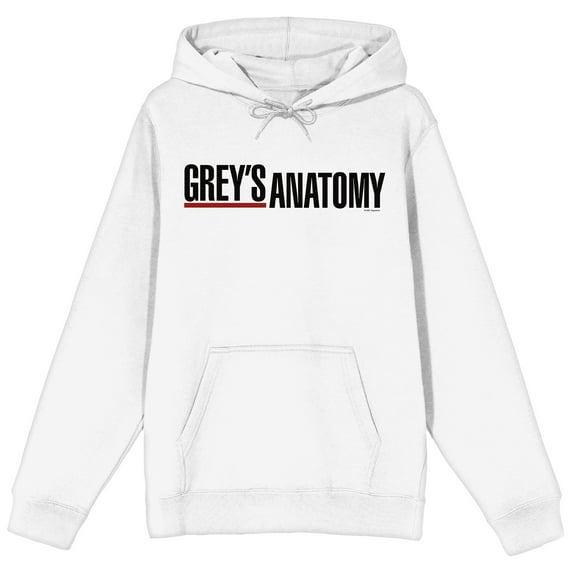 Grey's Anatomy Logo Long Sleeve White Adult Hooded Sweatshirt-Medium