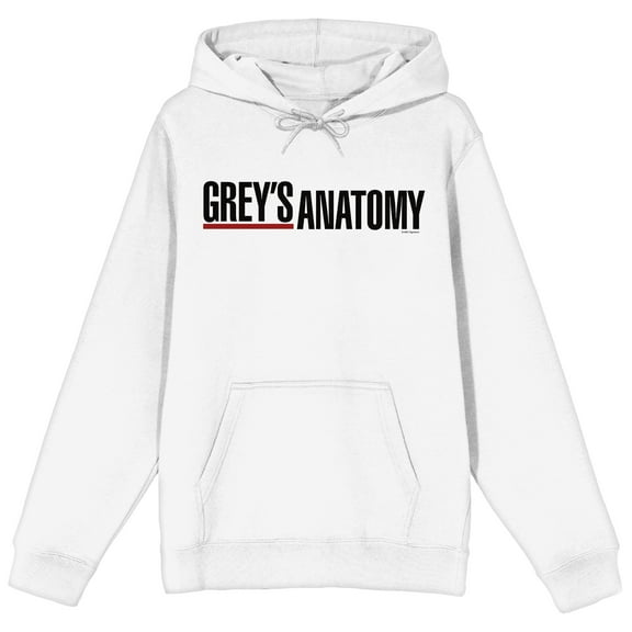 Grey's Anatomy Logo Long Sleeve White Adult Hooded Sweatshirt-Medium