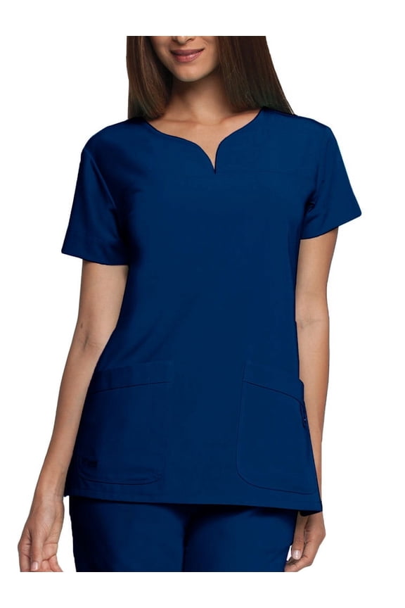 signature women's two pocket notch yoke neck scrub top, indigo, small