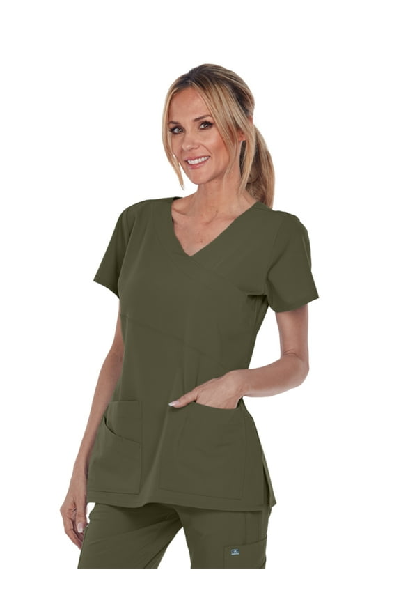 Grey's Anatomy Signature 2130 Women's Mock Wrap Scrub Top Olive M