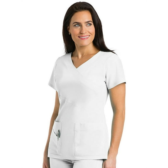 Grey's Anatomy Signature 2130 Women's Mock Wrap Scrub Top White XS