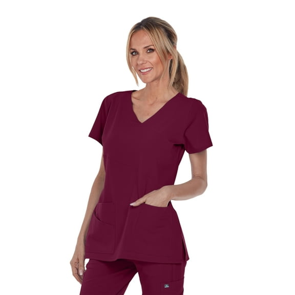 Grey's Anatomy Signature 2130 Women's Mock Wrap Scrub Top Wine XXS