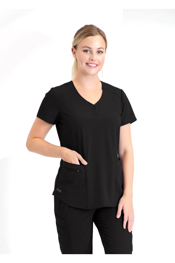 Grey's Anatomy Signature Women's GNT086 "London" V-Neck Scrub Top-Black-Small