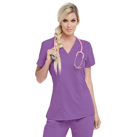 Barco Grey's Anatomy 41452 Women's Three Pocket Stylized Princess V-Neck Scrub Top Sweet Violet 2XL