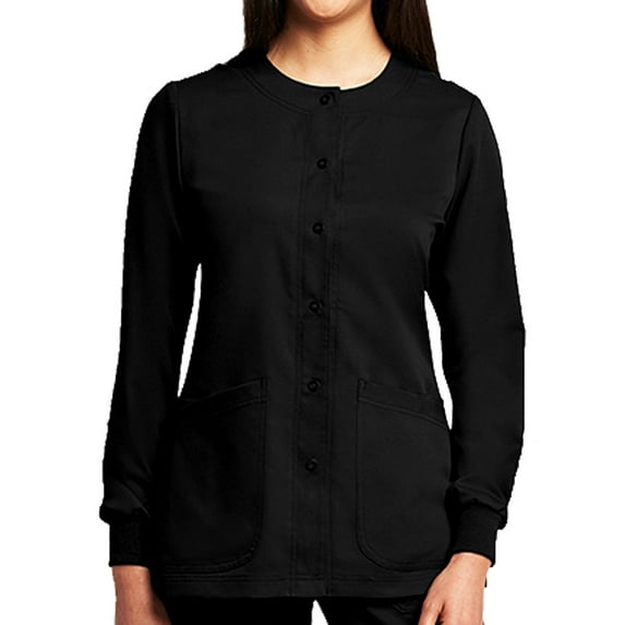 barco grey's anatomy women's 4450 4 pocket round neck snap front scrub jacket- black- 2x-large