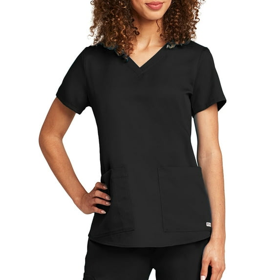 barco grey's anatomy women's two pocket v-neck scrub top with shirring back, black, large