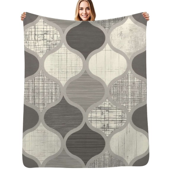 Grey textured geometric pattern Soft Blanket Travel Bedding Throws Flannel Bedspread Sofa Bed Cover