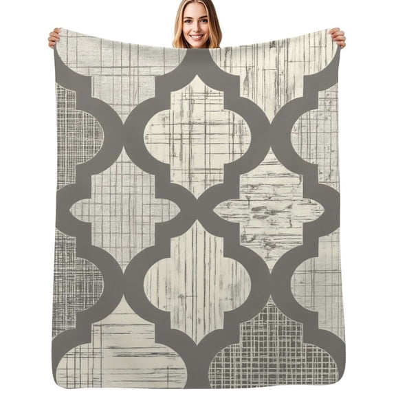 Grey textured geometric pattern Soft Blanket Travel Bedding Throws Flannel Bedspread Sofa Bed Cover