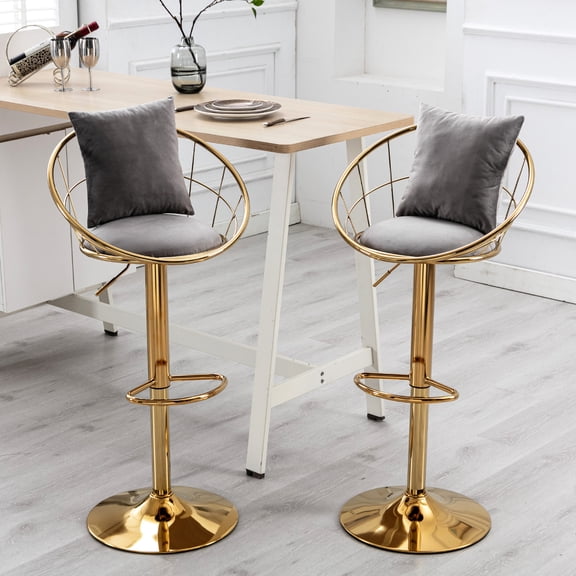 Grey velvet material - 360 degree rotation & adjustable height - Dining room and bar - Comfortable sitting with small pillow