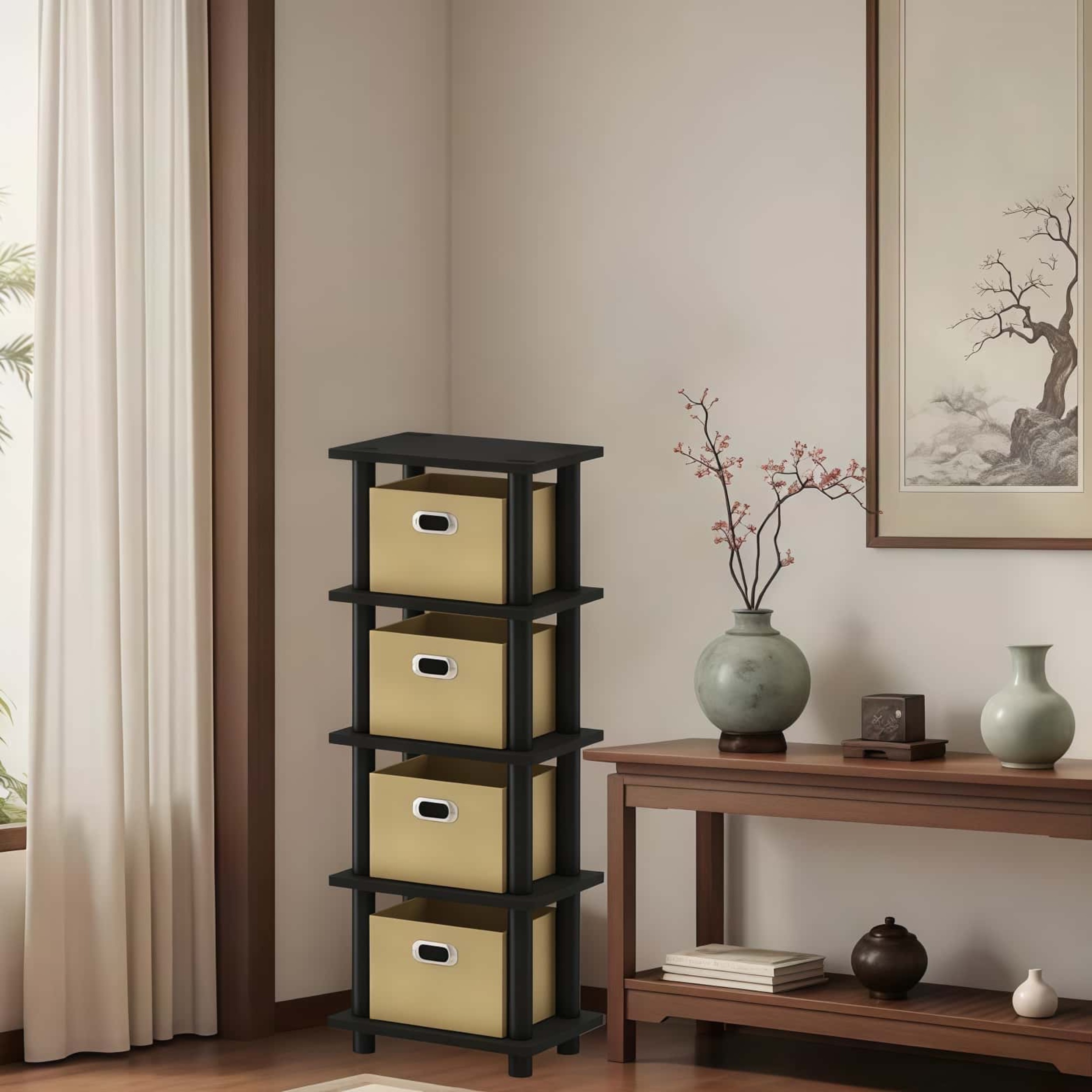 Grey-white 4-level System Storage Rack, Open Display Stand, Equipped ...