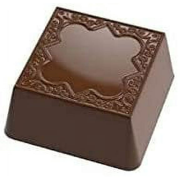Greyas CM 3832 Clear Polycarbonate Chocolate Mold Candy Mould with 24 Decorated-Square Cavities, Each 28mm x 28mm x 12.8mm High