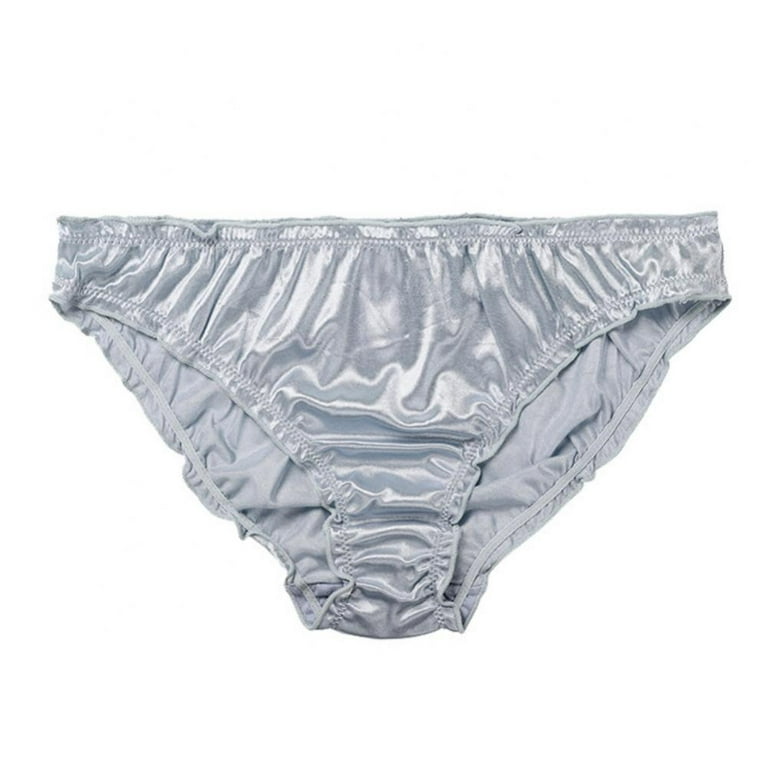 Greyghost 1Pc Women's Satin Panties Low-Waist Ruffle Milk Silk Underwear  Comfortable Bikini Briefs Elastic Ladies Underpants Lingerie Silver Gray XL  