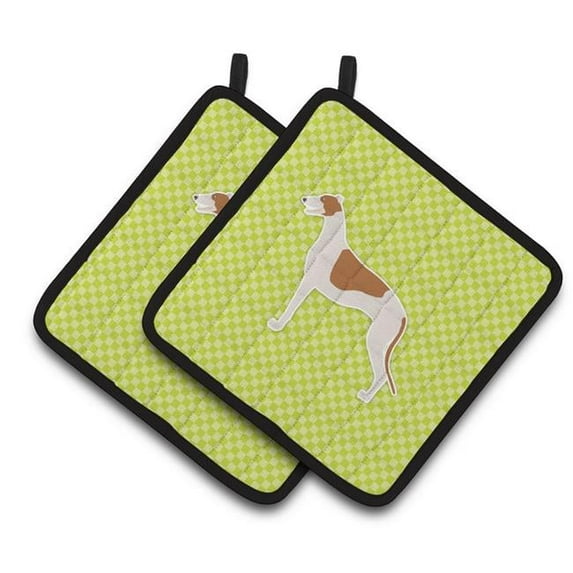 Greyhound Checkerboard Green Pair of Pot Holders