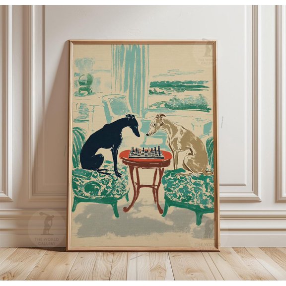 Greyhound Chess Vintage Dog Poster Unframed Paper Print