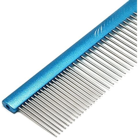 Greyhound Comb with Oval Handle for Dogs and Cats, Removing and Shedding Matted, Tangled Hair, Metal Comb with Stainless Steel Pins, Detangling  Tool, Pet Comb (20% Fine Spacing)...