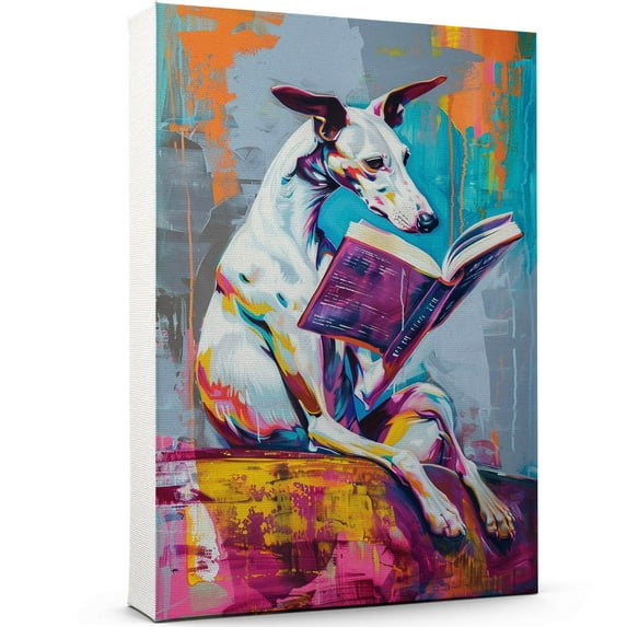 Greyhound Decor Poster Unframe, Greyhound Dog Canvas Wall Art, Dog Reading Book Canvas Print Painting Poster Wall Decor Dog Lovers Gifts